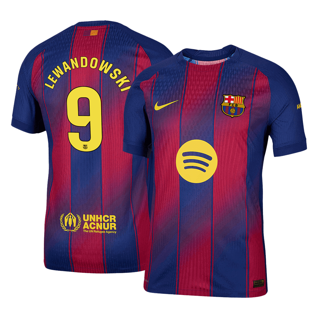 Camiseta de fútbol local auténtica del Barcelona Lewandowski #9 2025/26, roja y azul