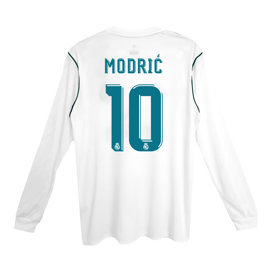 Camiseta de fútbol vintage de local ModriĆ #10 del Real Madrid 2017/18, manga larga