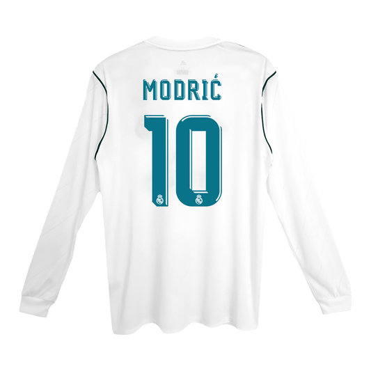 Camiseta de fútbol vintage de local ModriĆ #10 del Real Madrid 2017/18, manga larga
