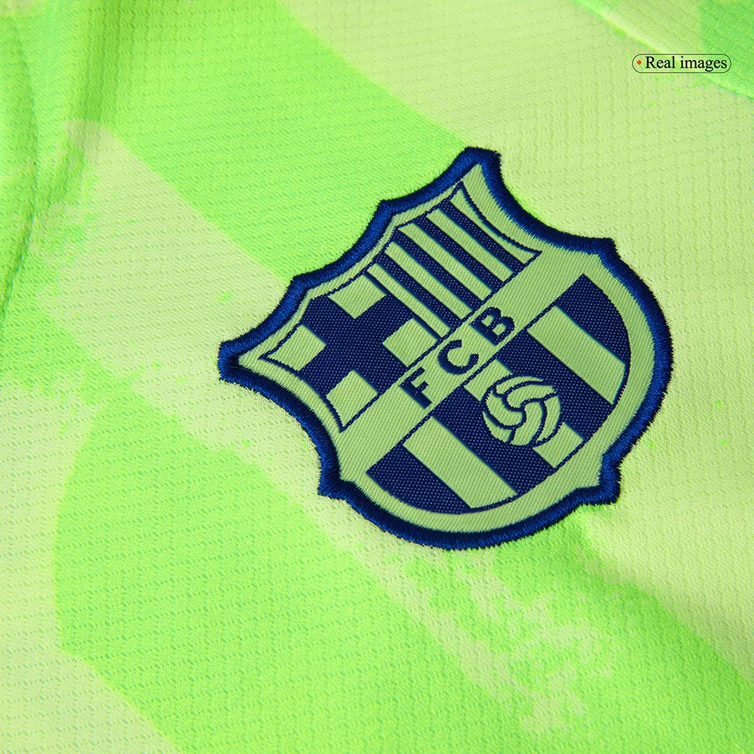 Kit de fútbol infantil de visitante del Barcelona (camiseta y pantalón corto) 2024/25 - UCL (logotipo de Spotify sin texto)
