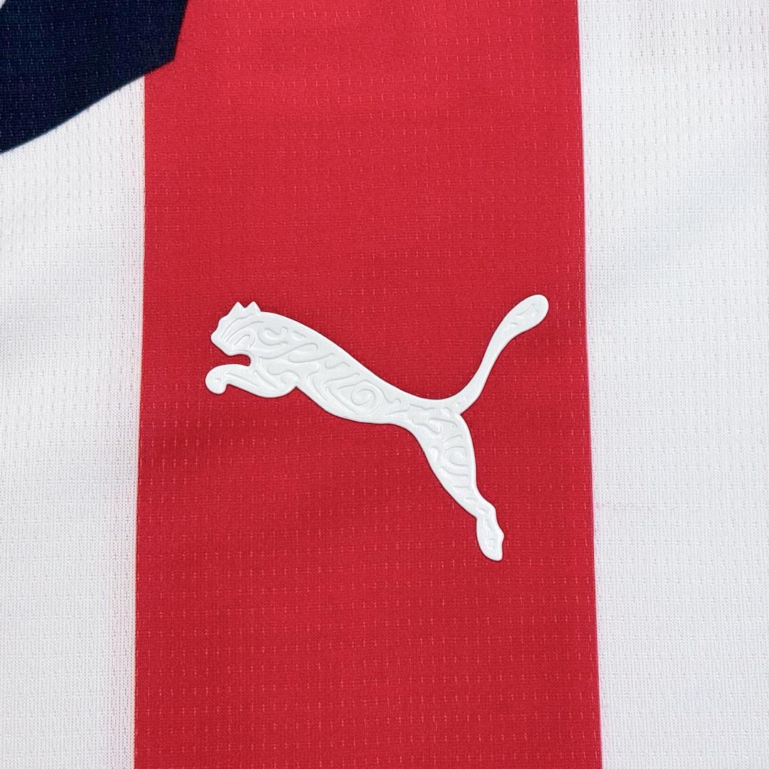 Camiseta de fútbol local de Chivas 2025/26 roja y blanca