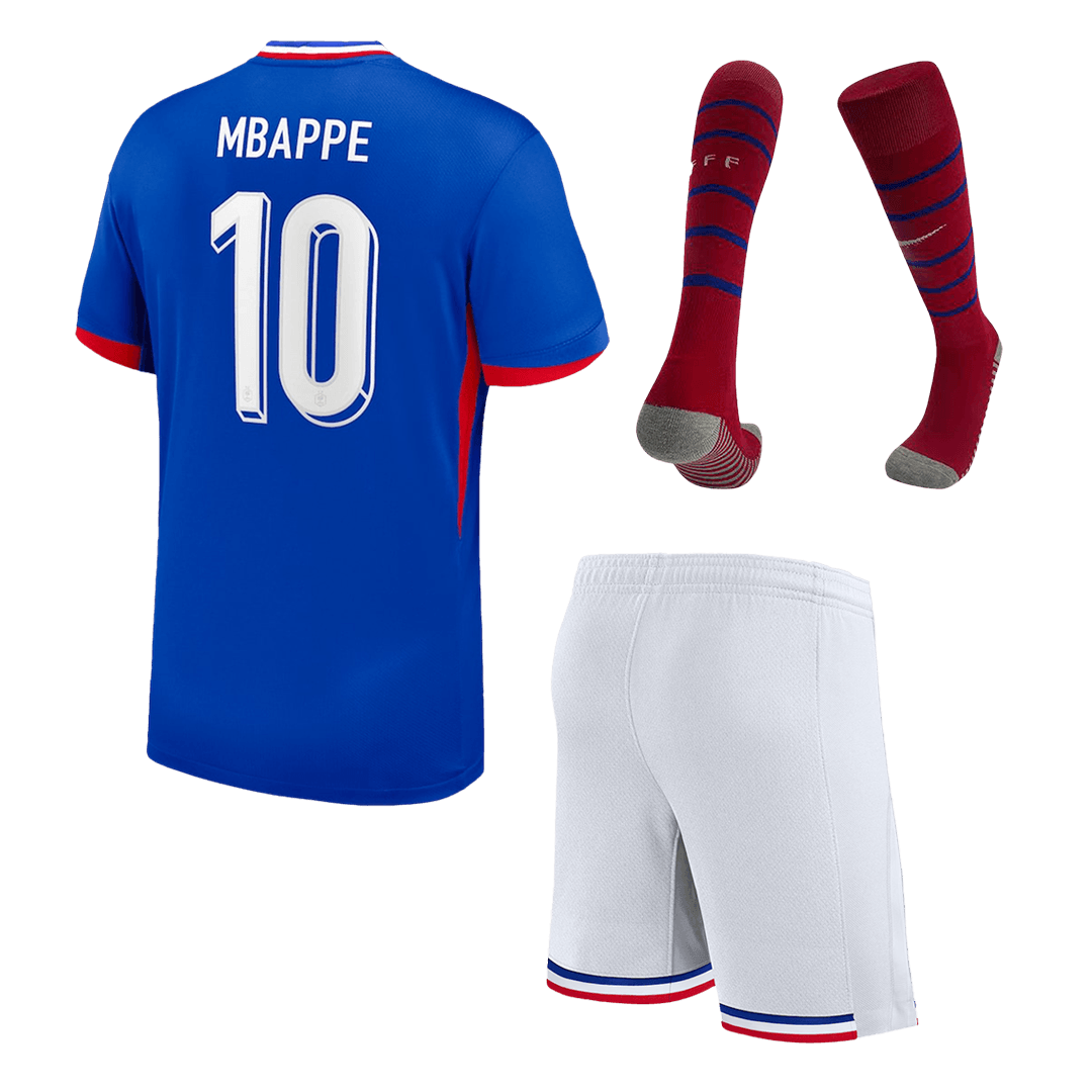 Kit de fútbol local de Francia MBAPPÉ #10 para niño (Kit, pantalón corto y medias) para la Eurocopa 2024