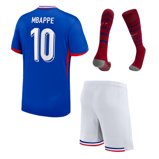Kit de fútbol local de Francia MBAPPÉ #10 para niño (Kit, pantalón corto y medias) para la Eurocopa 2024