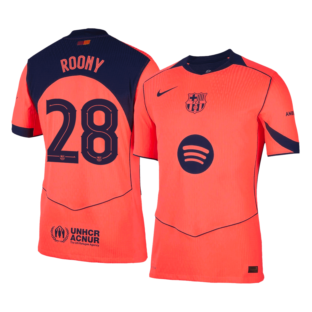 Camiseta de fútbol de visitante del Barcelona 2025/26, auténtica, ROONY #28