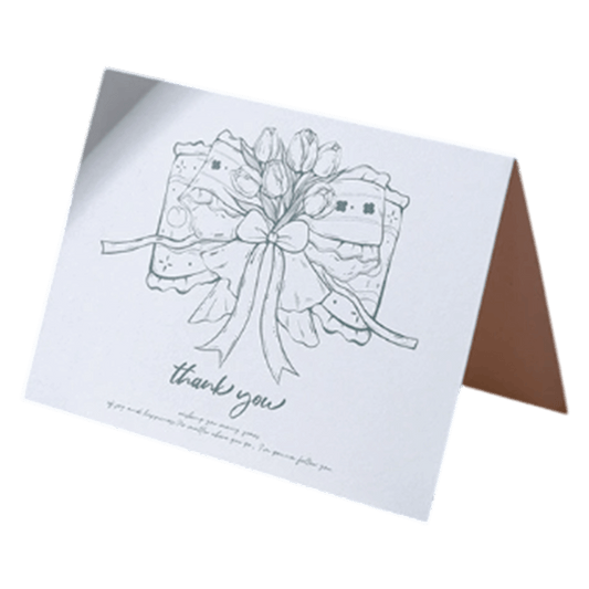 Tarjeta de agradecimiento de aniversario con tulipán y lazo personalizado en color verde
