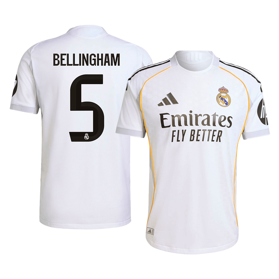 Camiseta de fútbol local del Real Madrid BELLINGHAM #5 2025/26 auténtica