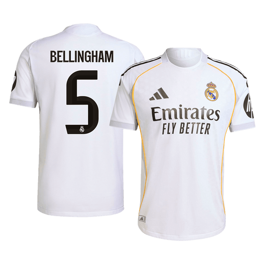 Camiseta de fútbol local del Real Madrid BELLINGHAM #5 2025/26 auténtica