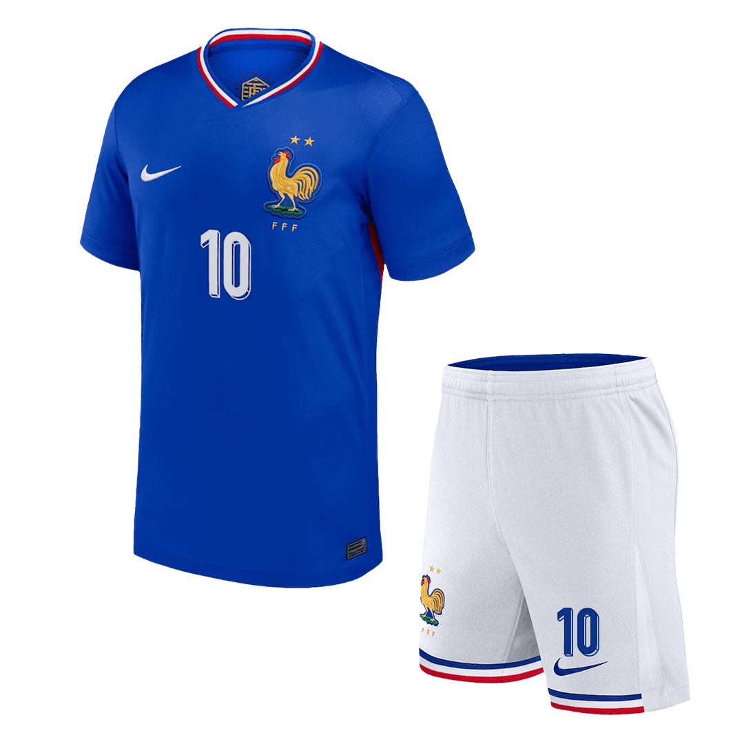 Kit de fútbol local de Francia MBAPPÉ #10 para niño (Kit y pantalón corto) Eurocopa 2024