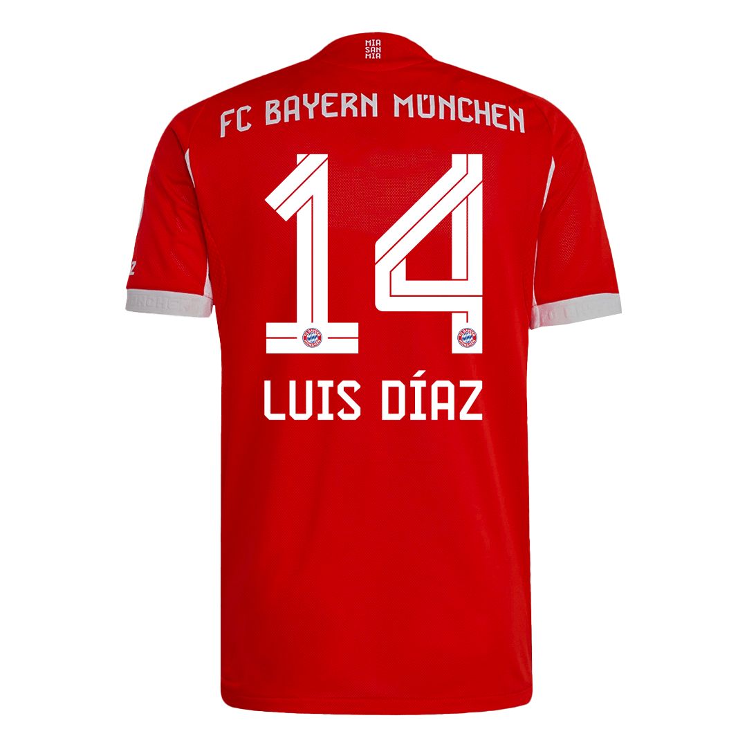 Camiseta de fútbol local auténtica del Bayern Múnich Luis Díaz #14 2025/26, roja