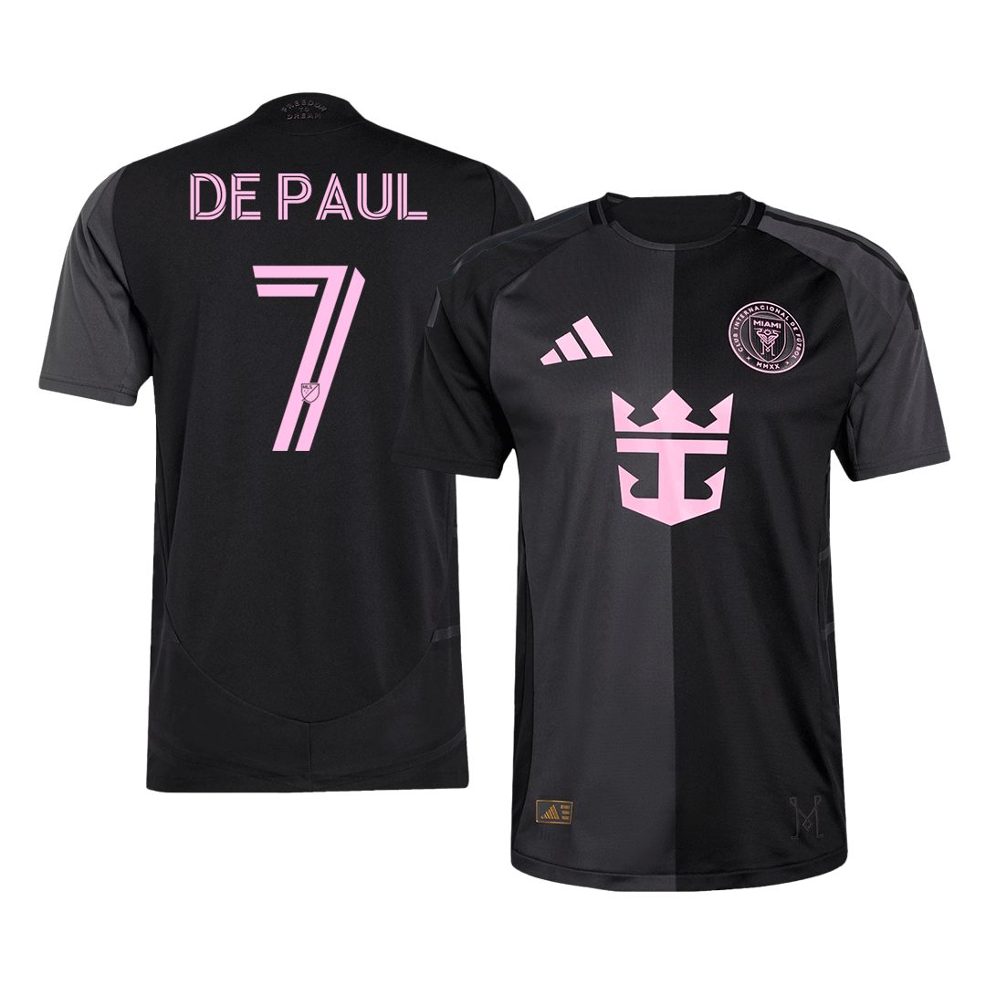 Camiseta de fútbol de visitante auténtica DE PAUL #7 del Inter Miami CF 2025, negra y gris