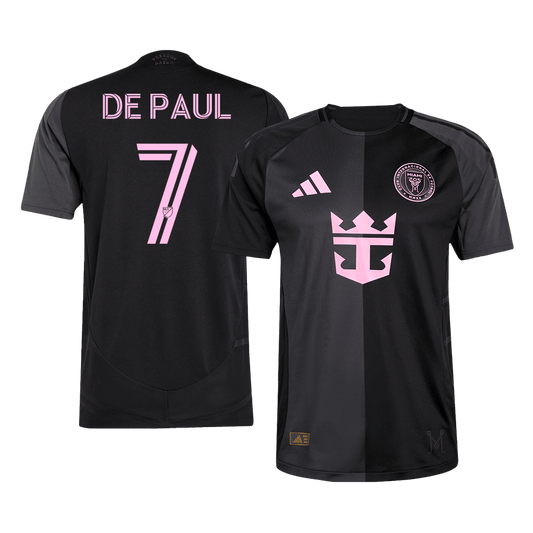 Camiseta de fútbol de visitante auténtica DE PAUL #7 del Inter Miami CF 2025, negra y gris