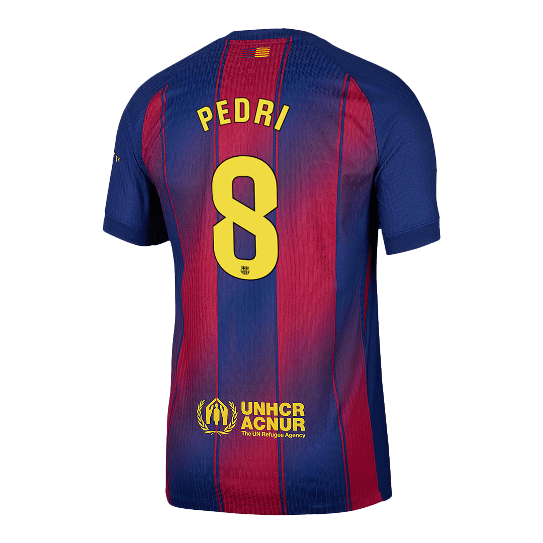 Camiseta de fútbol local auténtica del Barcelona PEDRI #8 2025/26, roja y azul