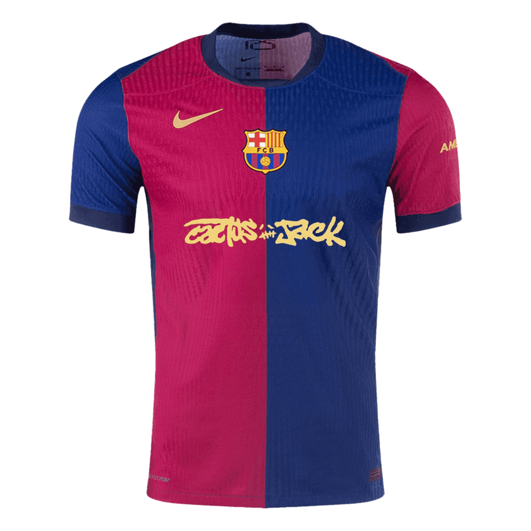 Camiseta de fútbol local auténtica del Barcelona x Travis Scott 2024/25, roja y azul