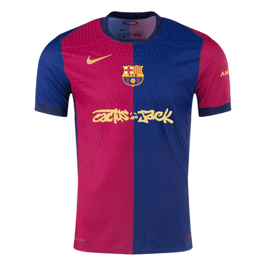 Camiseta de fútbol local auténtica del Barcelona x Travis Scott 2024/25, roja y azul