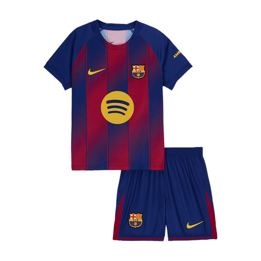 Kit de fútbol local del Barcelona para niños (camiseta y pantalón corto) 2025/26, rojo y azul