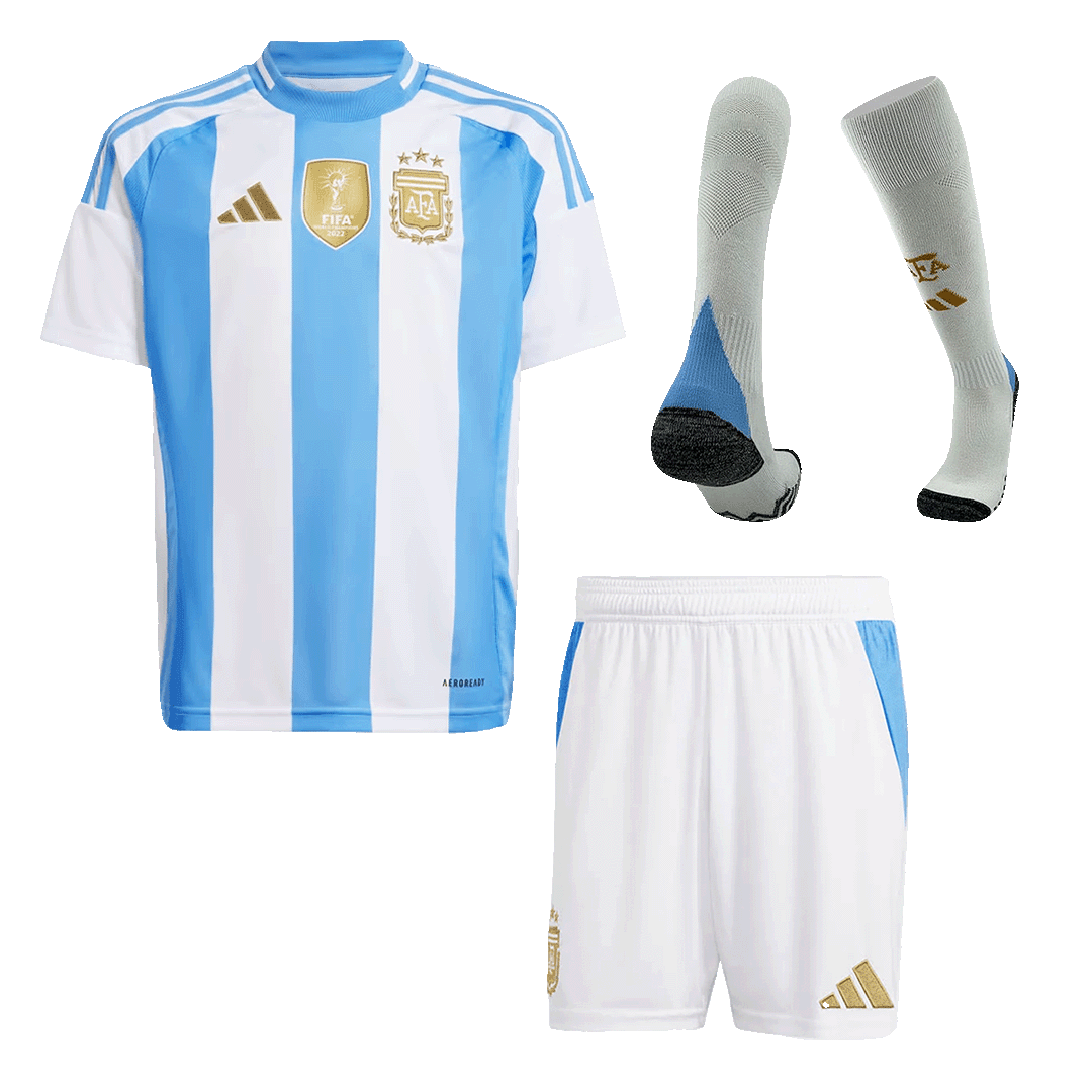 Kit de camiseta de fútbol local de Argentina para niños (camiseta, pantalón corto y medias) 2024