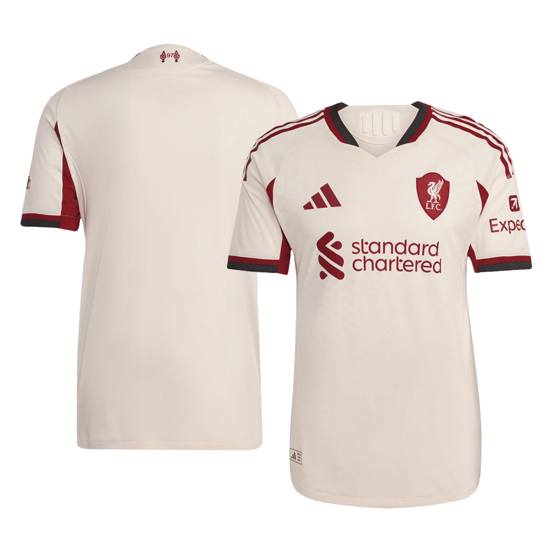 Camiseta de fútbol visitante auténtica del Liverpool 25/26 blanca