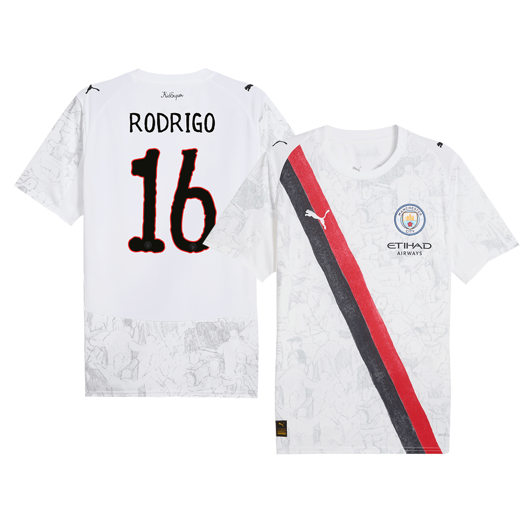 Camiseta de fútbol infantil RODRIGO #16 Manchester City 2025/26 Blanca - Mundial de Clubes