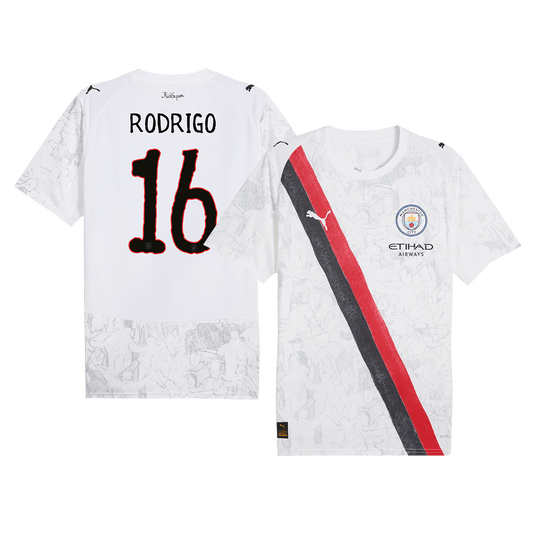 Camiseta de fútbol infantil RODRIGO #16 Manchester City 2025/26 Blanca - Mundial de Clubes