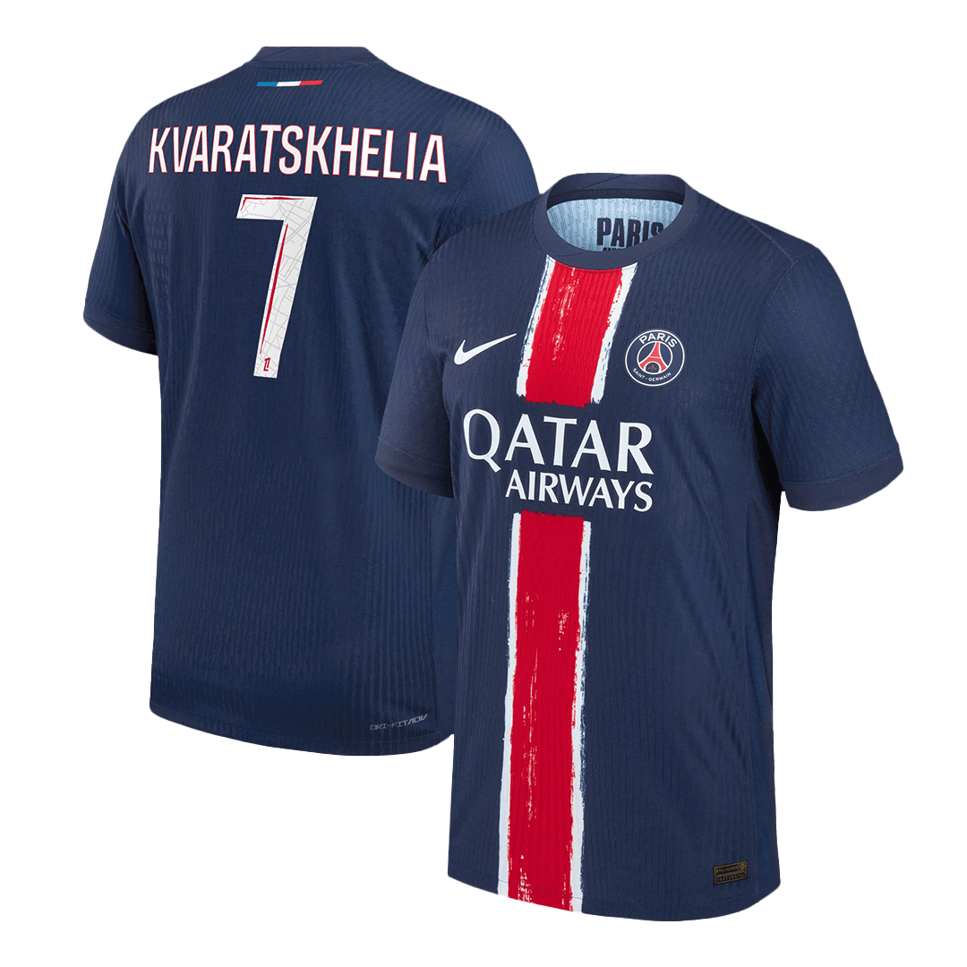 Camiseta de fútbol local auténtica KVARATSKHELIA #7 del PSG 2024/25, azul marino