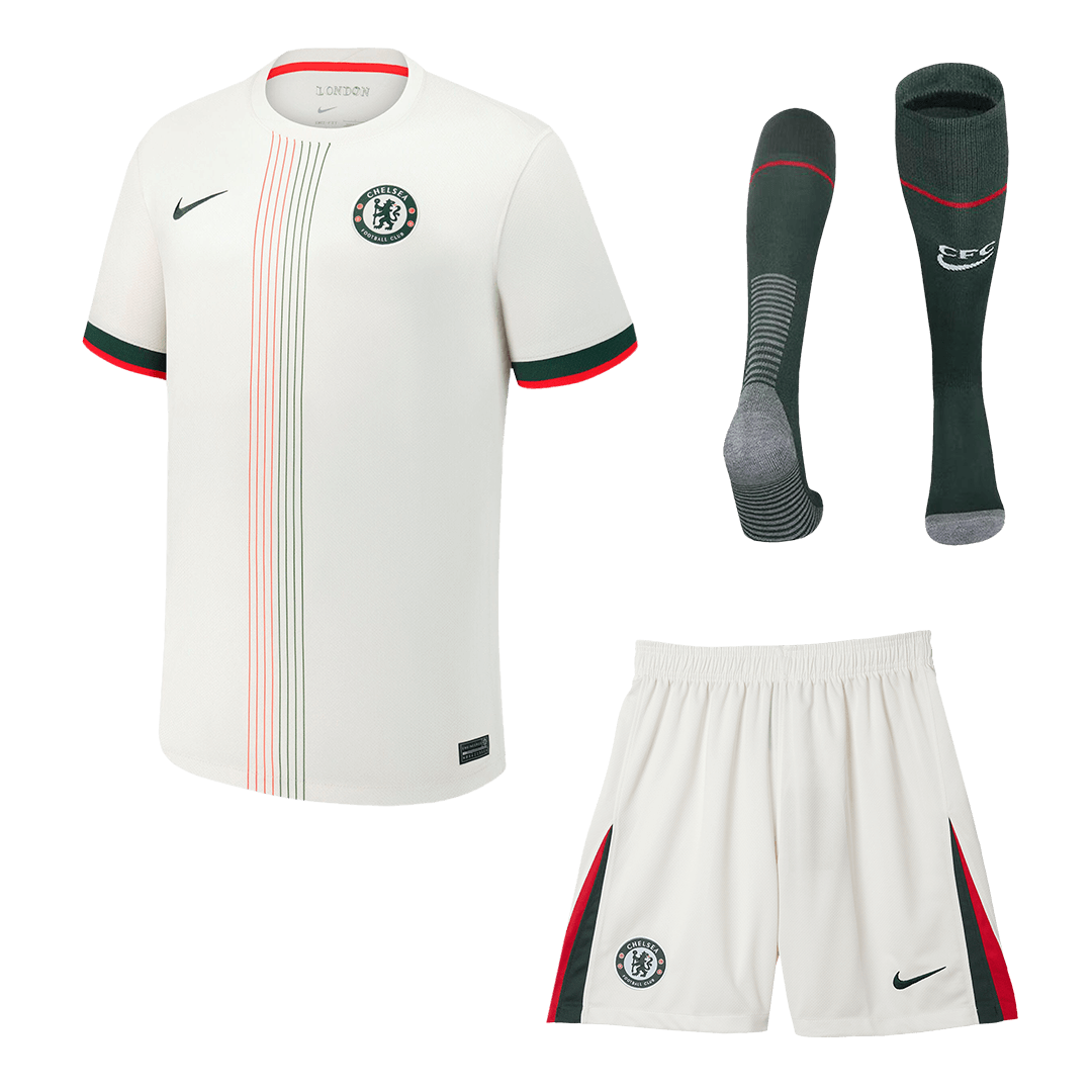 Kit de visitante del Chelsea (camiseta, pantalones cortos y calcetines) 2025/26, color blanco