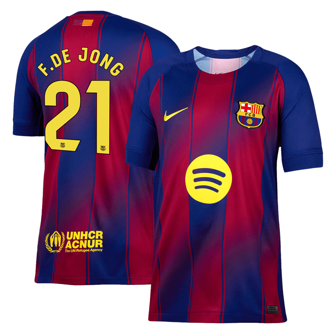Camiseta de fútbol local del Barcelona F.DE JONG #21 2025/26, roja y azul