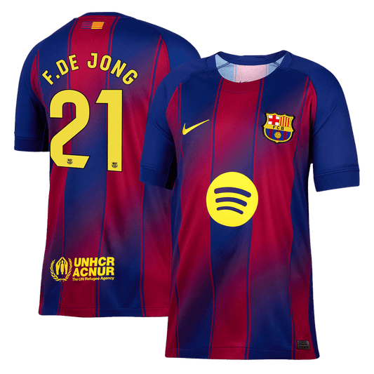 Camiseta de fútbol local del Barcelona F.DE JONG #21 2025/26, roja y azul