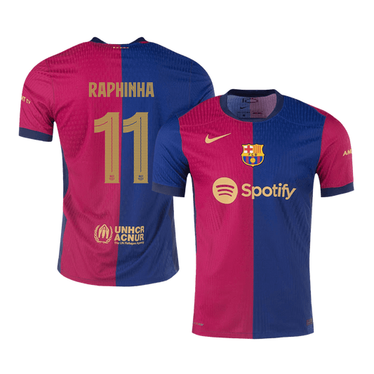 Camiseta de fútbol local auténtica del Barcelona 2024/25 RAPHINHA #11, roja y azul - UCL