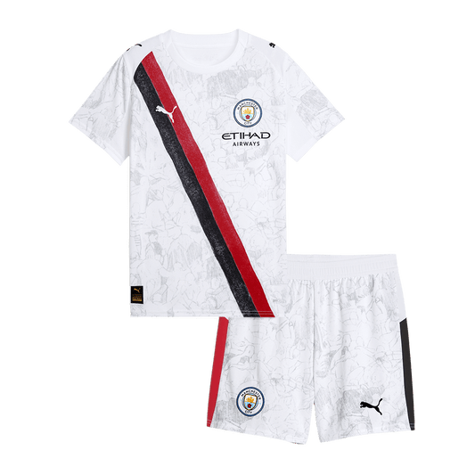 Kit de fútbol infantil del Manchester City KidSuper (Kit y pantalón corto) 2025/26, blanca - Mundial de Clubes
