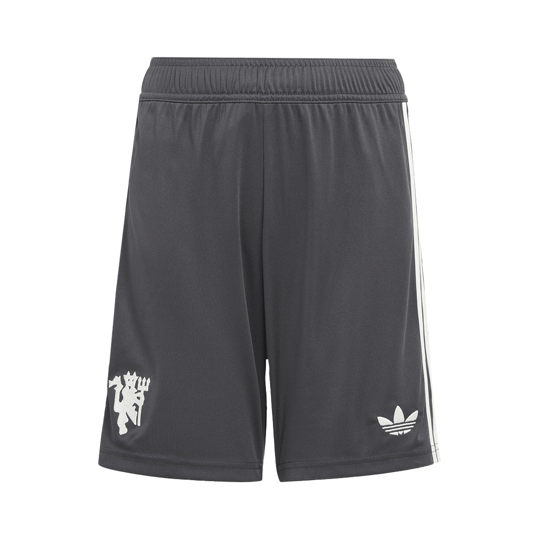Kit de fútbol de visitante del Manchester United (camiseta, pantalón corto y calcetines)