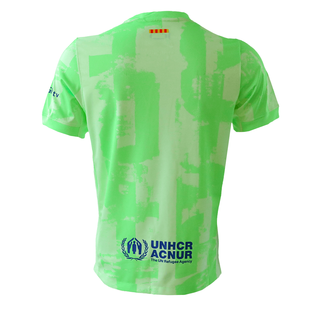 Camiseta de fútbol visitante del Barcelona, verde, tercera equipación - UCL (logotipo de Spotify sin texto)