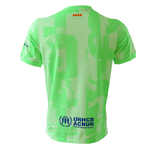 Camiseta de fútbol visitante del Barcelona, verde, tercera equipación - UCL (logotipo de Spotify sin texto)