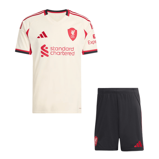 Kit de visitante del Liverpool (camiseta y pantalones cortos) 25/26 blanca