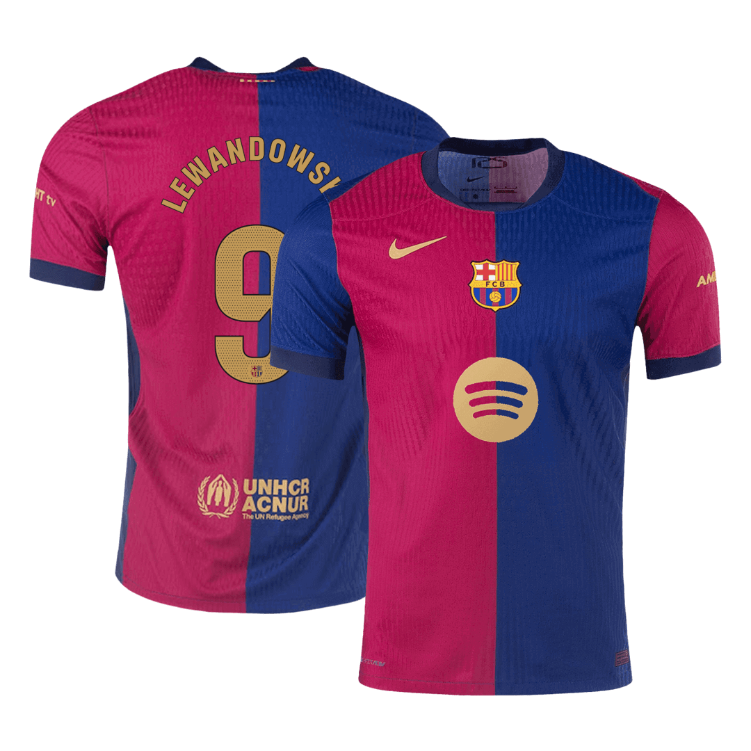 Camiseta de fútbol local auténtica del Barcelona 2024/25 de Lewandowski #9 - Logotipo de Spotify sin texto