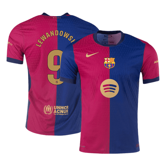 Camiseta de fútbol local auténtica del Barcelona 2024/25 de Lewandowski #9 - Logotipo de Spotify sin texto