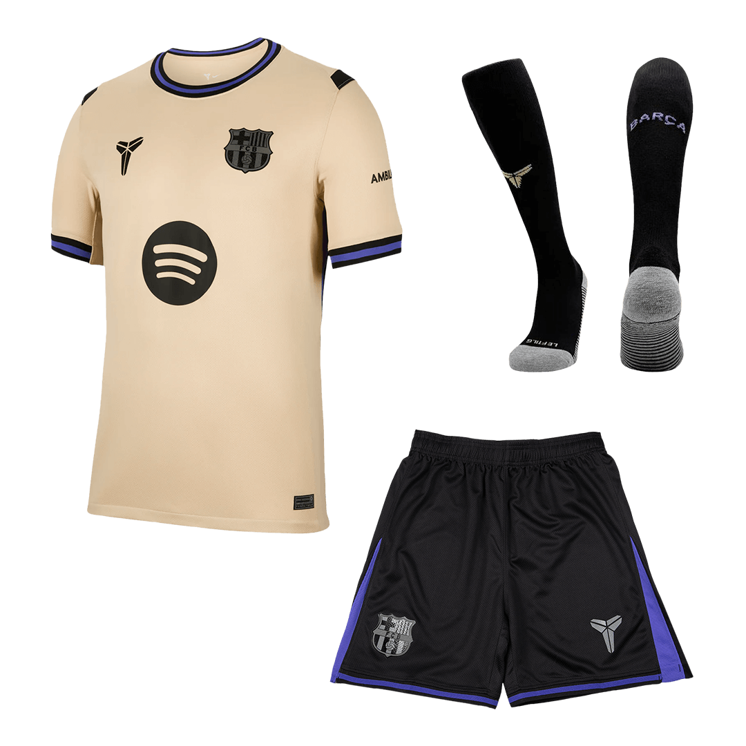 Kit de visitante del Barcelona (Kit, pantalón corto y medias) 2025/26 (amarillo y negro)