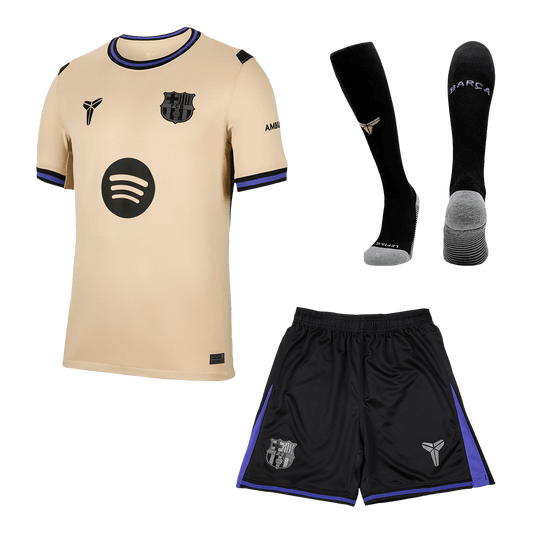 Kit de visitante del Barcelona (Kit, pantalón corto y medias) 2025/26 (amarillo y negro)