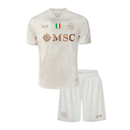 Kit de visitante del Napoli 25/26 para niños (camiseta y pantalones cortos) blanco