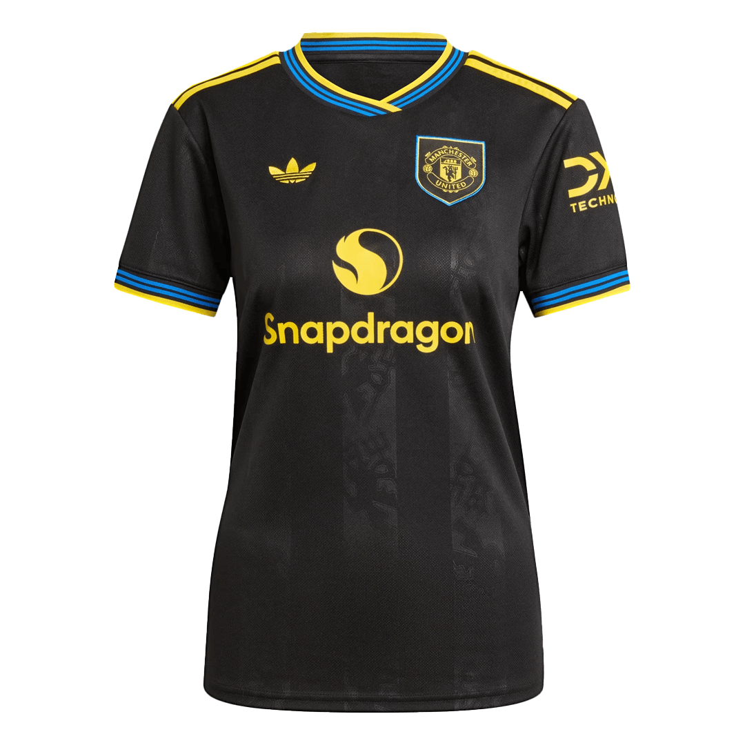 Camiseta de fútbol visitante del Manchester United para mujer, color negro, temporada 2025/26