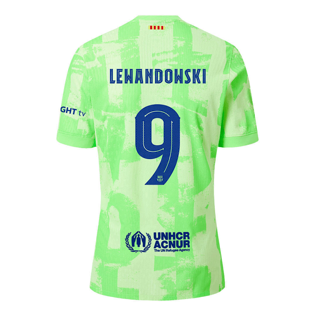 Auténtica camiseta de fútbol de visitante del Barcelona 2024/25 de Lewandowski #9 (UCL) (Logotipo de Spotify sin texto)