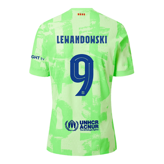 Auténtica camiseta de fútbol de visitante del Barcelona 2024/25 de Lewandowski #9 (UCL) (Logotipo de Spotify sin texto)