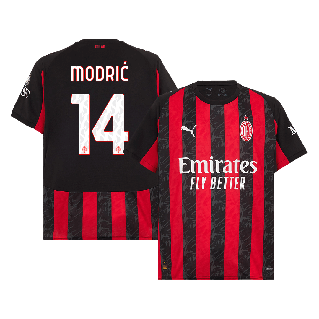 Camiseta de fútbol MODRIĆ #14 AC Milan Local 2025/26 Rojo y Negro