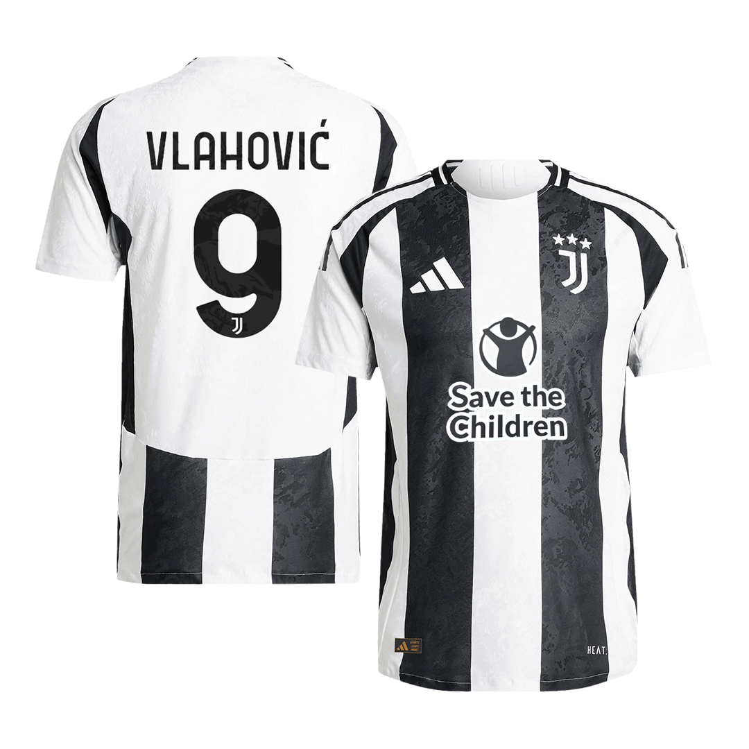 Camiseta de fútbol local auténtica de VLAHOVIĆ #9 de la Juventus 2024/25 - Patrocinador de Save The Children