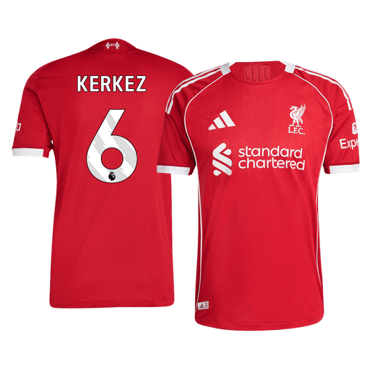 Camiseta de fútbol local auténtica KERKEZ #6 del Liverpool 2025/26, roja