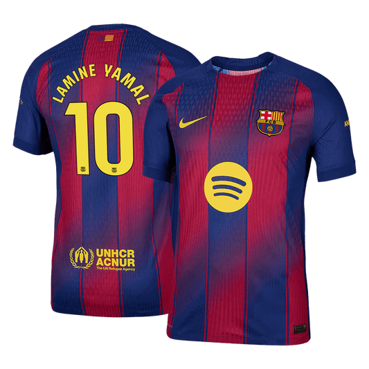 Camiseta de fútbol local del Barcelona 2025/26, auténtica, LAMINE YAMAL #10, roja y azul