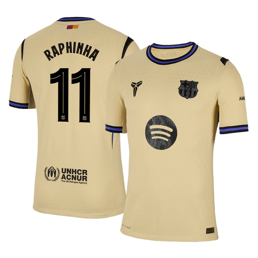 Camiseta de visitante del Barcelona 2025/26, auténtica, amarilla, RAPHINHA #11 - UCL