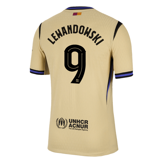 Camiseta de visitante del Barcelona 2025/26, auténtica, amarilla, de Lewandowski #9 - UCL