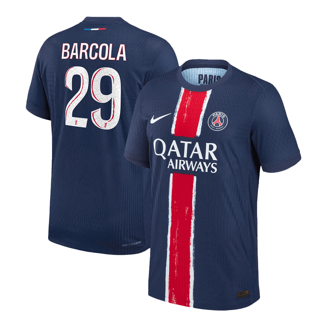 Camiseta de fútbol local auténtica BARCOLA #29 PSG 2024/25 azul marino