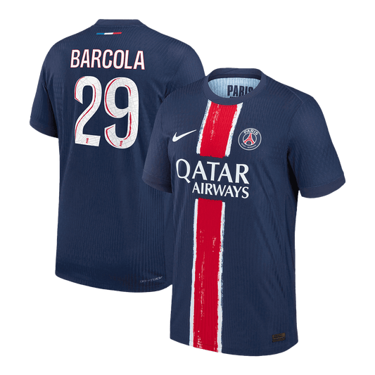 Camiseta de fútbol local auténtica BARCOLA #29 PSG 2024/25 azul marino