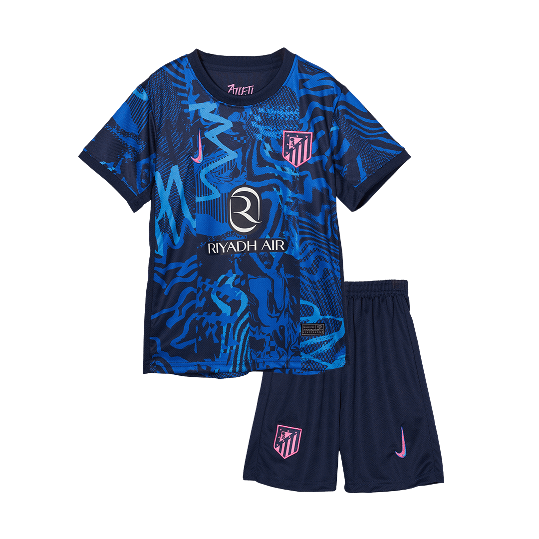 Kit de fútbol infantil de visitante del Atlético de Madrid (Kit y pantalón corto) 2024/25